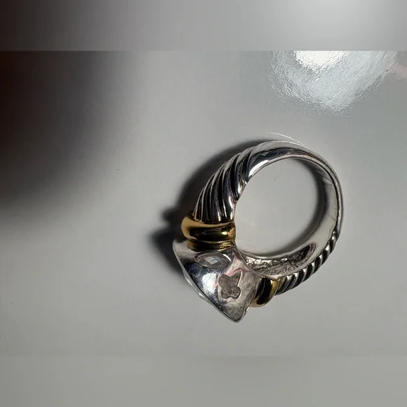 Vintage “Best” Signed Two Tone Statement Ring | Cushion Cut Crystal | Size 7.5 - Picture 4 of 12